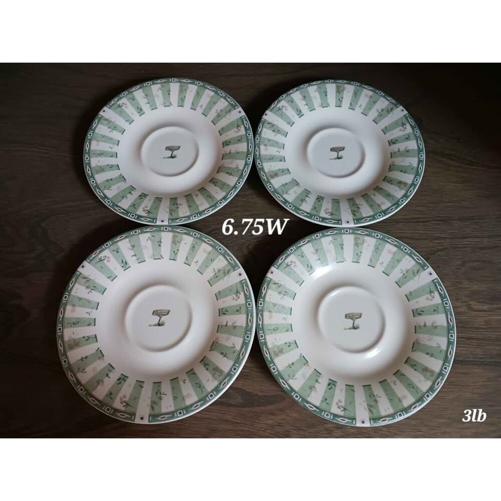 Pfaltzgraff Naturewood Saucer Plates Set of 4 Green Cream Welcome Sign 6.75"